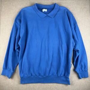 Vintage Cottontops Sweatshirt Mens M Blue Polo Collar Pullover USA Cotton
